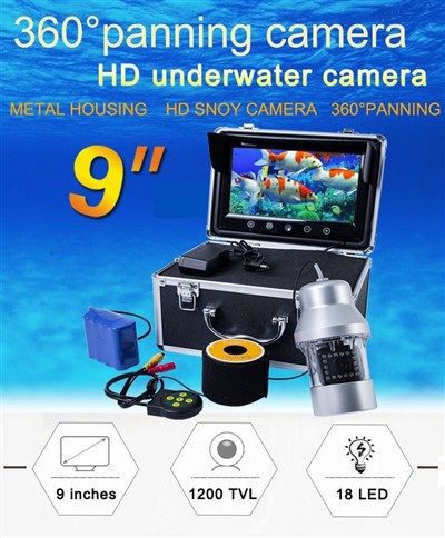 Kamera tal-ħut taħt l-ilma ta '9 pulzieri LED Screen 360 grad Panning Fish Finder